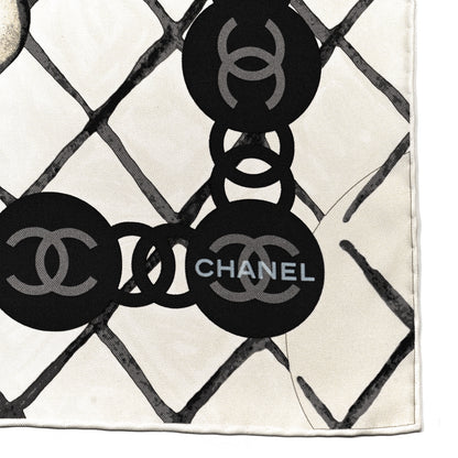 Chanel Silk Camellia CC Square Scarf Ivory 2 of 4