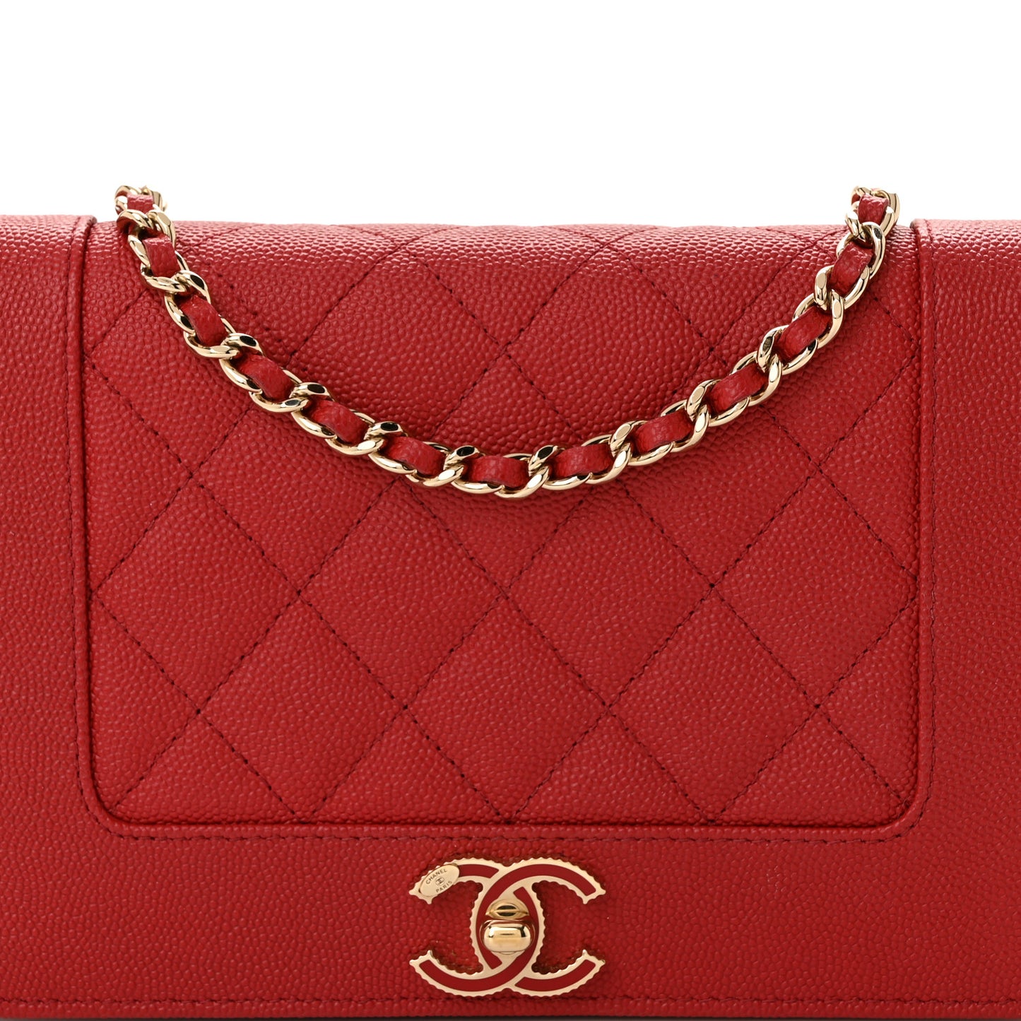 Caviar Quilted Vintage Mademoiselle Wallet On Chain WOC Red