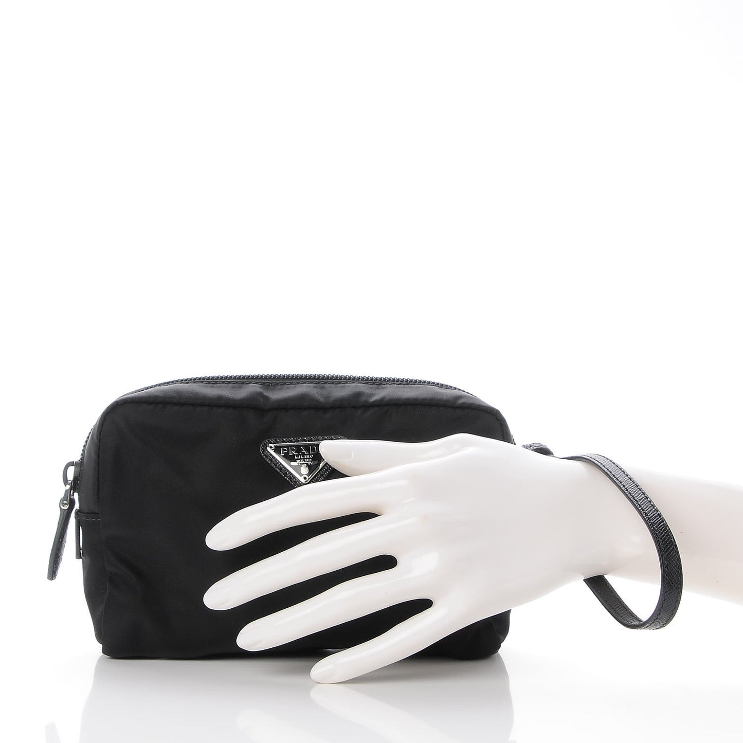 Tessuto Nylon Vela Saffiano Necessaire Wristlet Pouch Black