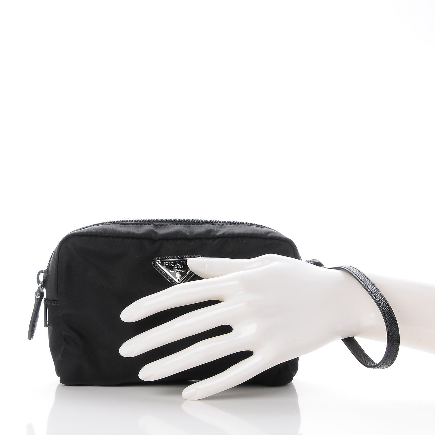 Prada Tessuto Nylon Vela Saffiano Necessaire Wristlet Pouch Black 2 of 7