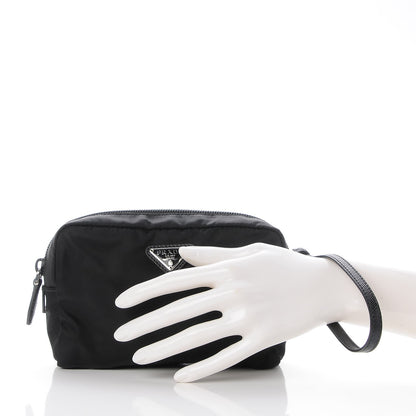 Prada Tessuto Nylon Vela Saffiano Necessaire Wristlet Pouch Black 2 of 7
