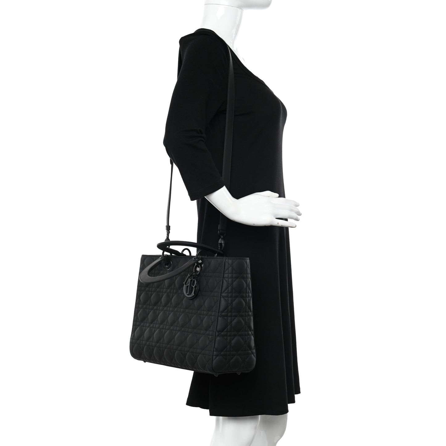 Ultra Matte Calfskin Cannage Large Lady Dior Black