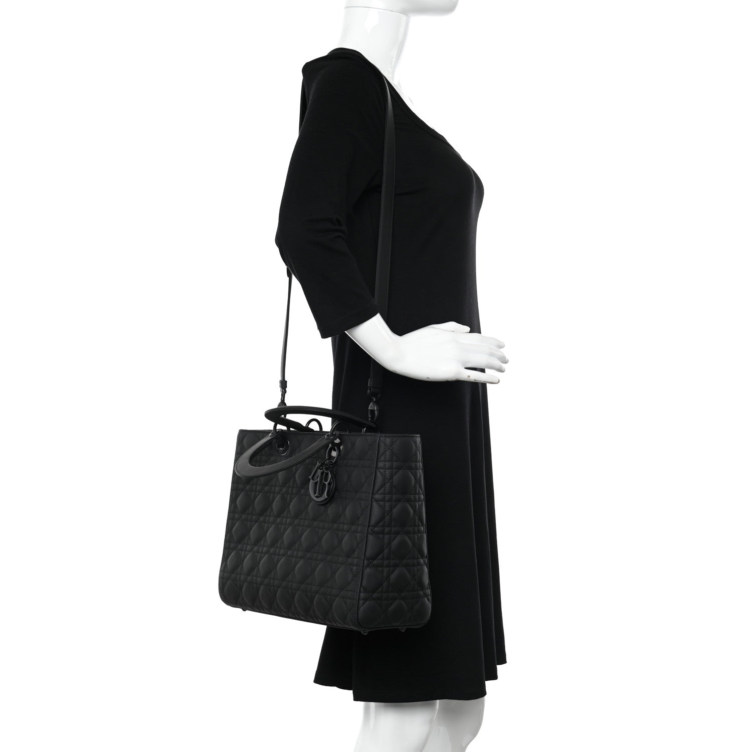 Christian Dior Ultra Matte Calfskin Cannage Large Lady Dior Black 2 of 12