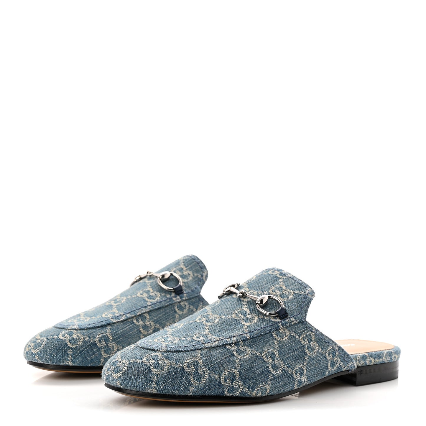 New Denim GG Malaga Kid Womens Princetown Slippers 37.5 Light Blue Royale