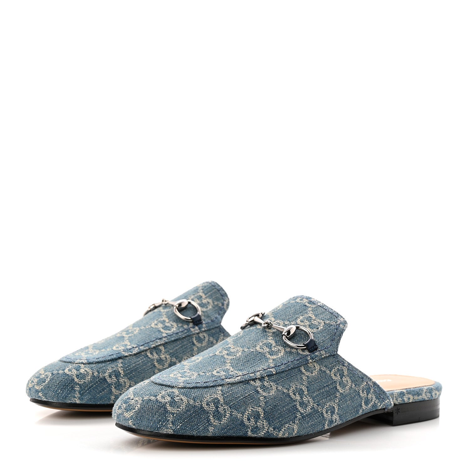 Gucci New Denim GG Malaga Kid Womens Princetown Slippers 37.5 Light Blue Royale 4 of 10