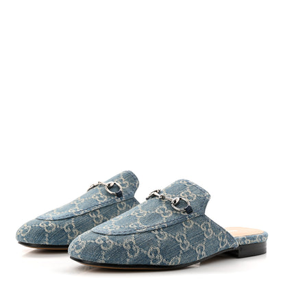 Gucci New Denim GG Malaga Kid Womens Princetown Slippers 37.5 Light Blue Royale 4 of 10