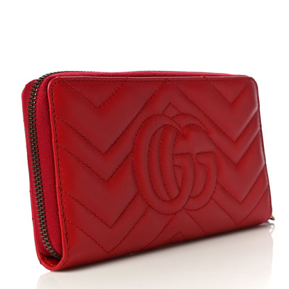 Gucci Calfskin Matelasse GG Marmont Zip Around Wallet Hibiscus Red 3 of 11