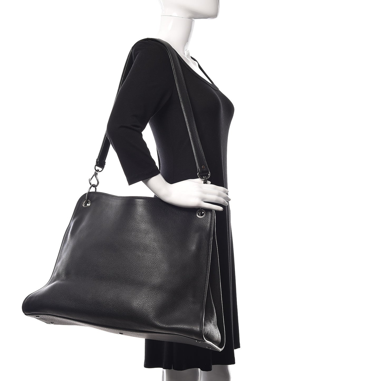 Grained Calfskin Large Shoulder Bag Black