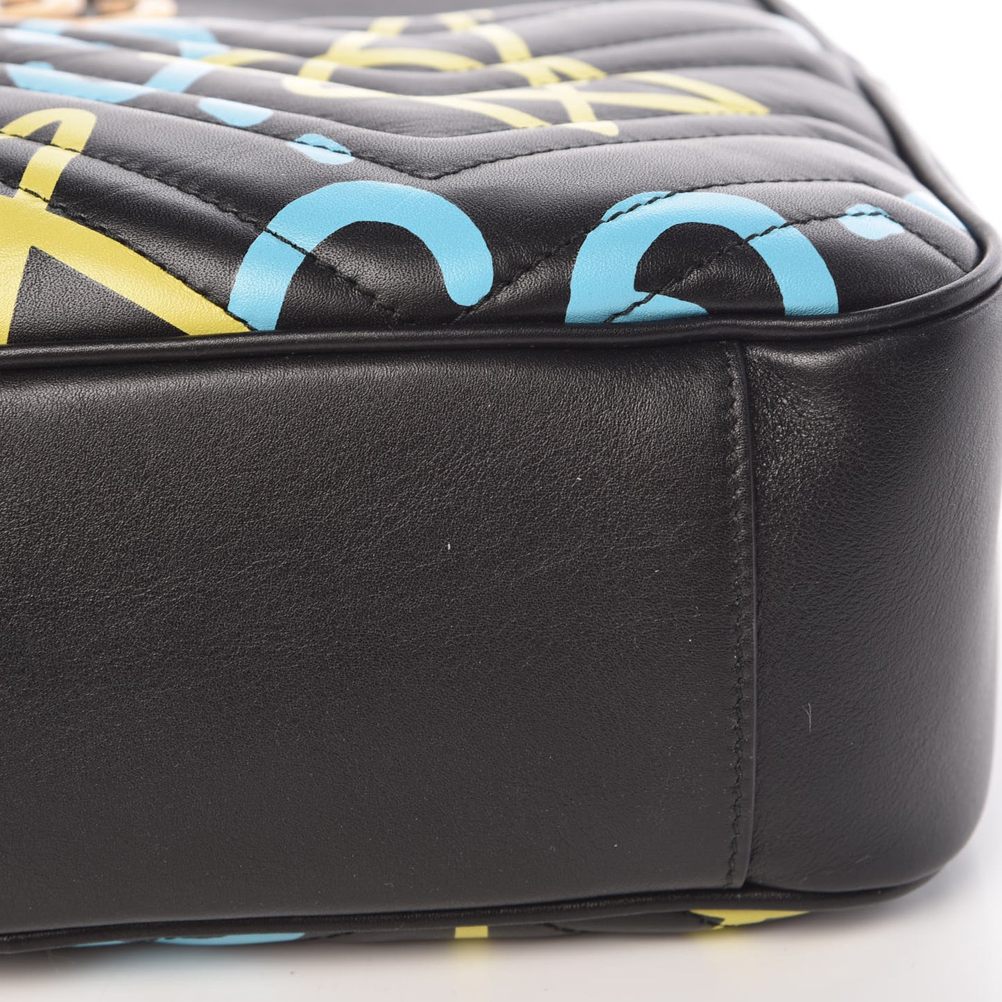 Calfskin Matelasse GucciGhost Medium GG Marmont Chain Shoulder Bag Black New Acquamarine