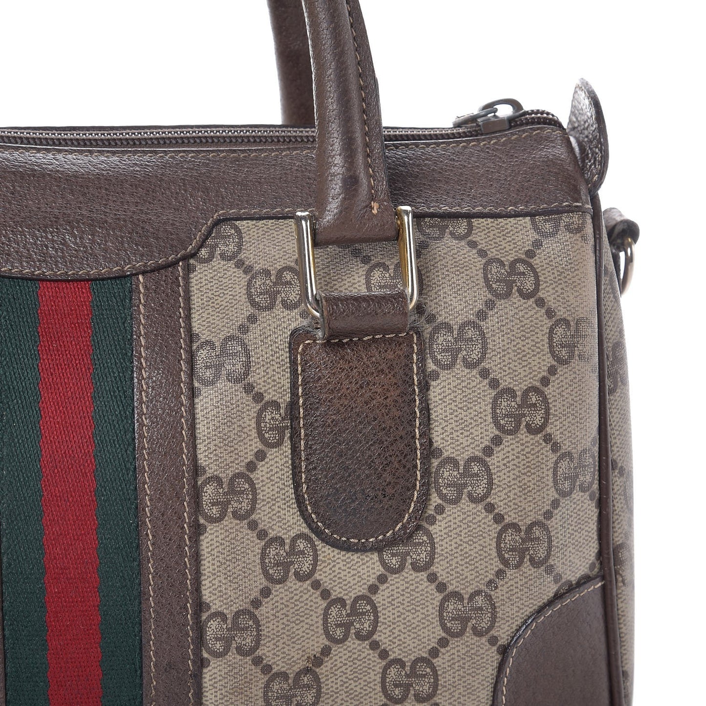 GG Plus Monogram Vintage Web Small Boston Dark Brown