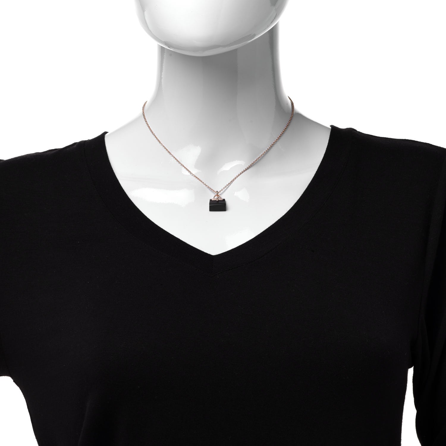 Hermes 18K Rose Gold Black Jade Kelly Amulettes Pendant Necklace 2 of 6