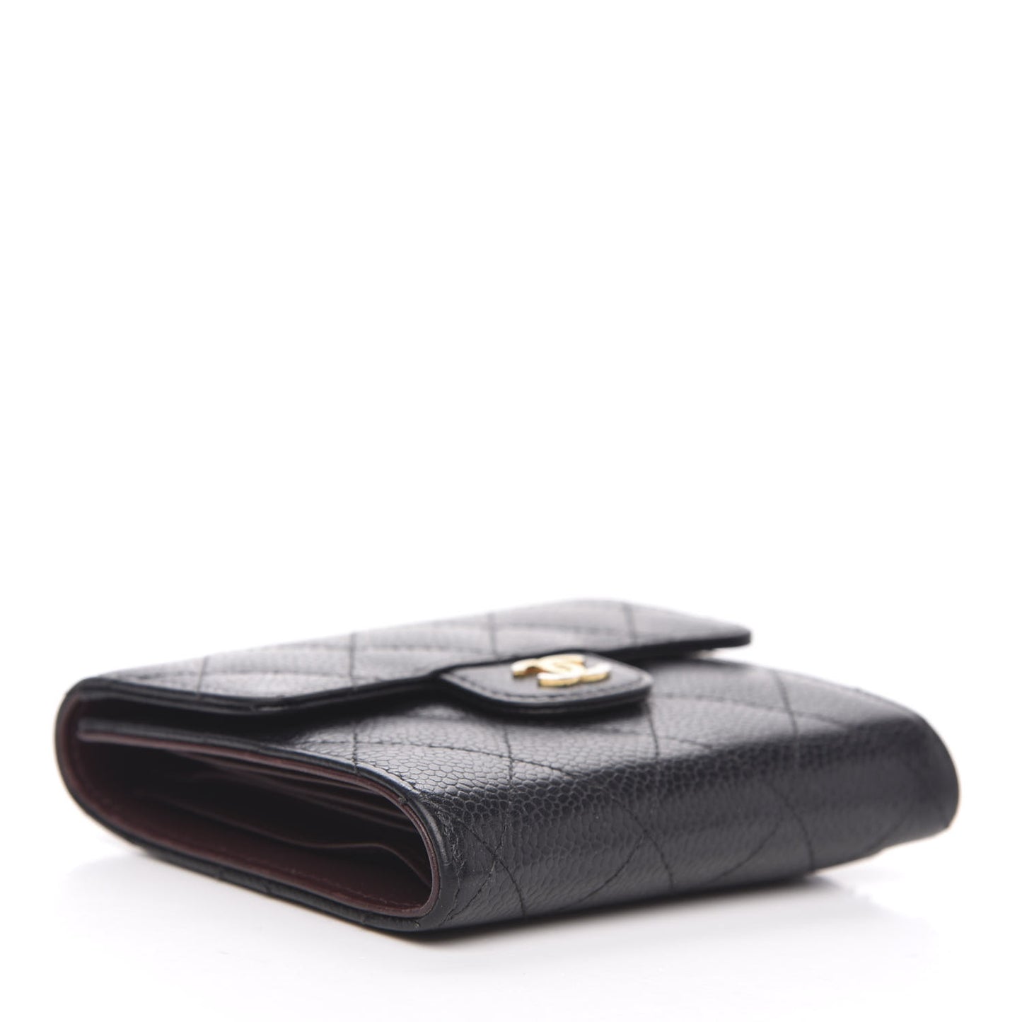 Caviar Quilted Compact Flap Wallet Black