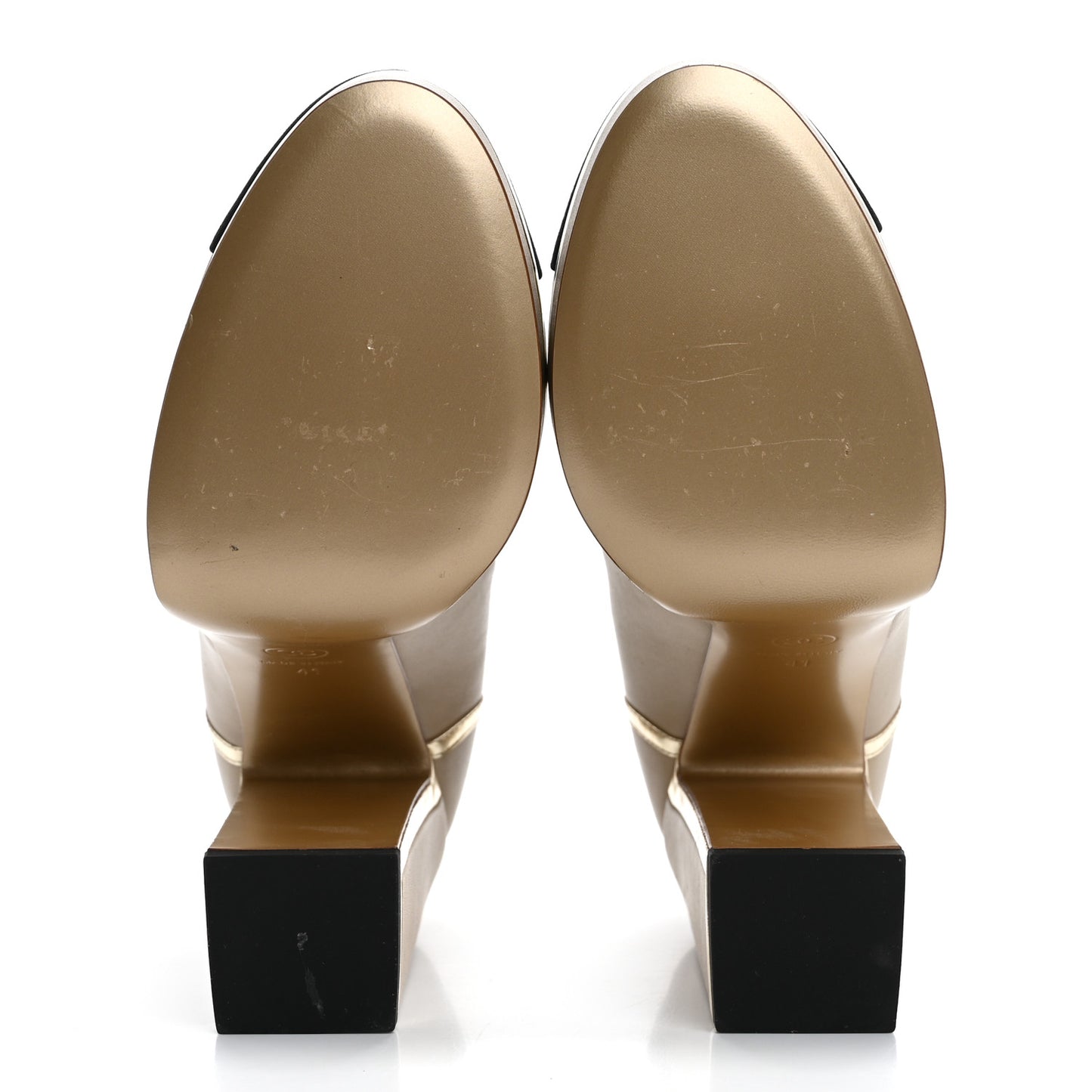 Lambskin Metallic Grosgrain Cap Toe Mary Jane Platform Pumps 41  Gold