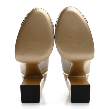Chanel Lambskin Metallic Grosgrain Cap Toe Mary Jane Platform Pumps 41  Gold 6 of 13