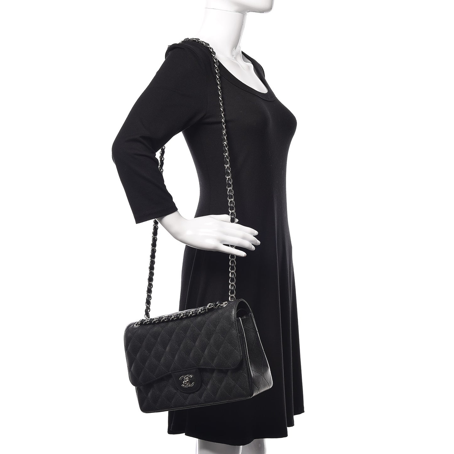 Caviar Quilted Jumbo Double Flap Black