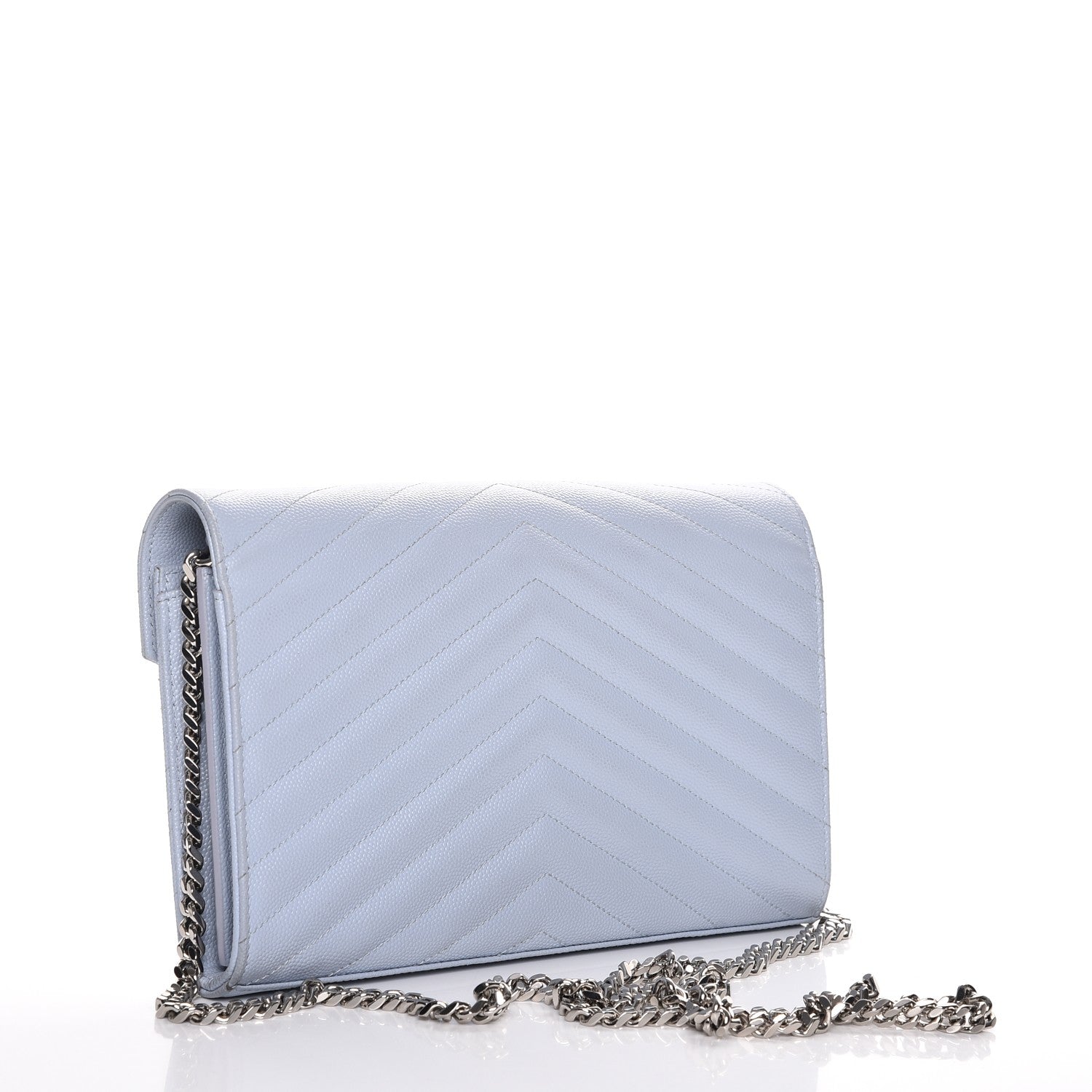 Saint Laurent Grain De Poudre Matelasse Monogram Chain Wallet Sky Blue 3 of 13