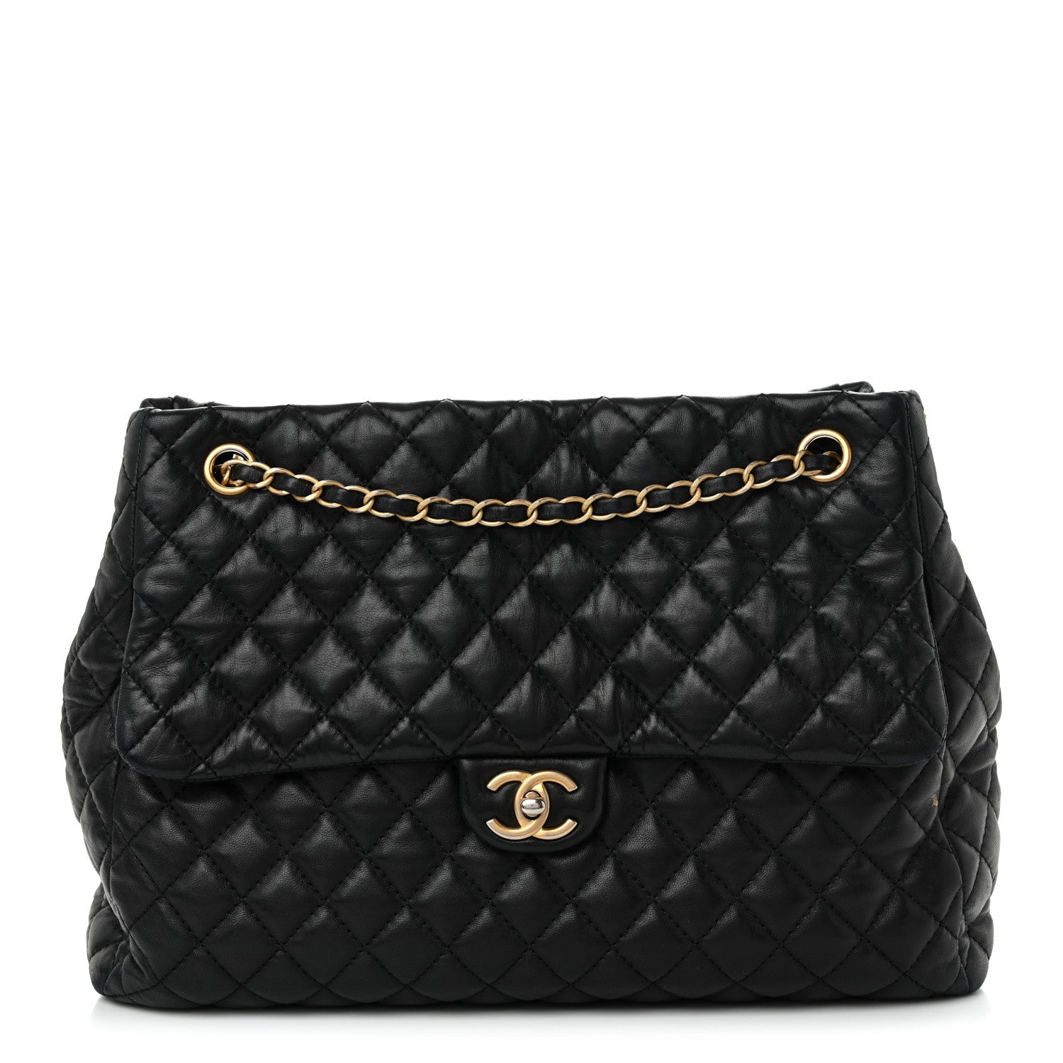 Chanel Lambskin Quilted Large Fluffy CC Shopping Tote Black 1 of 12
