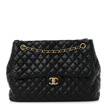 Chanel Lambskin Quilted Large Fluffy CC Shopping Tote Black 1 of 12