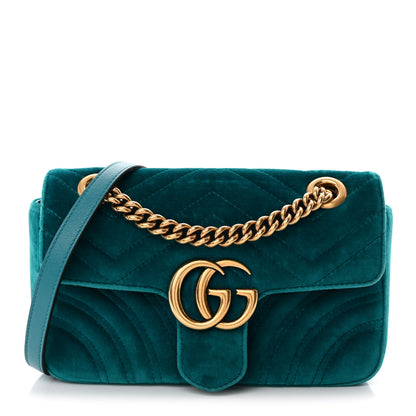 Gucci Velvet Matelasse Mini GG Marmont Shoulder Bag Pavone Cyan 1 of 11
