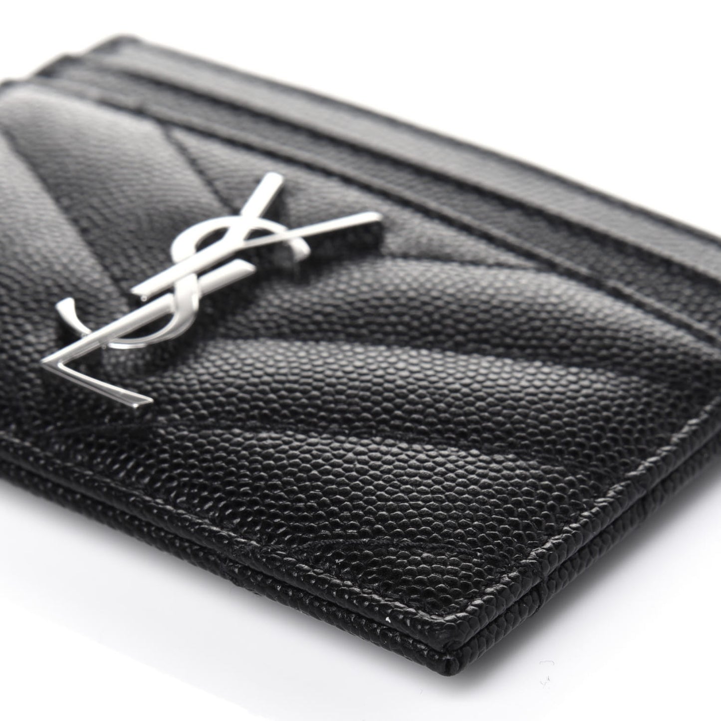 Grain De Poudre Matelasse Chevron Monogram Credit Card Case Black