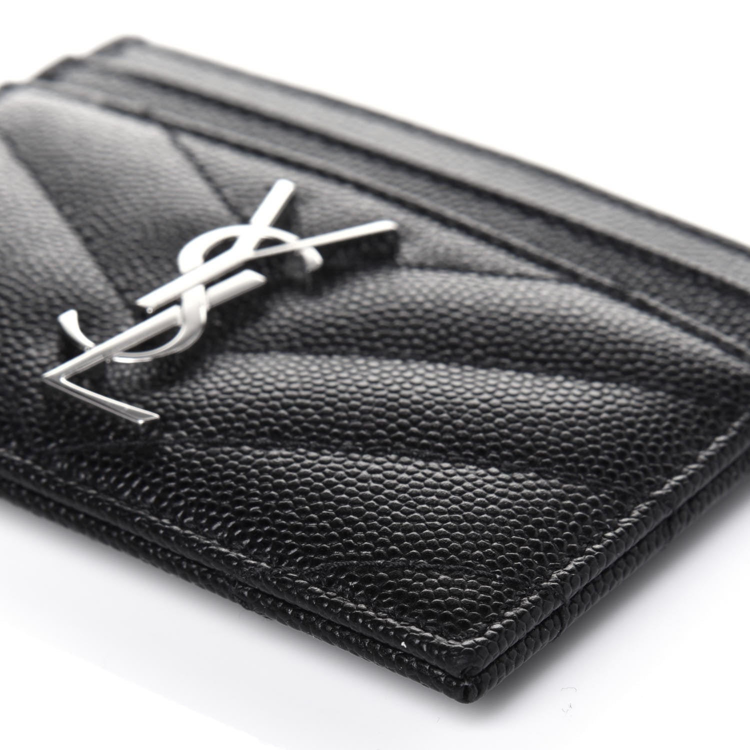 Saint Laurent Grain De Poudre Matelasse Chevron Monogram Credit Card Case Black 10 of 11