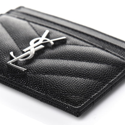 Saint Laurent Grain De Poudre Matelasse Chevron Monogram Credit Card Case Black 10 of 11