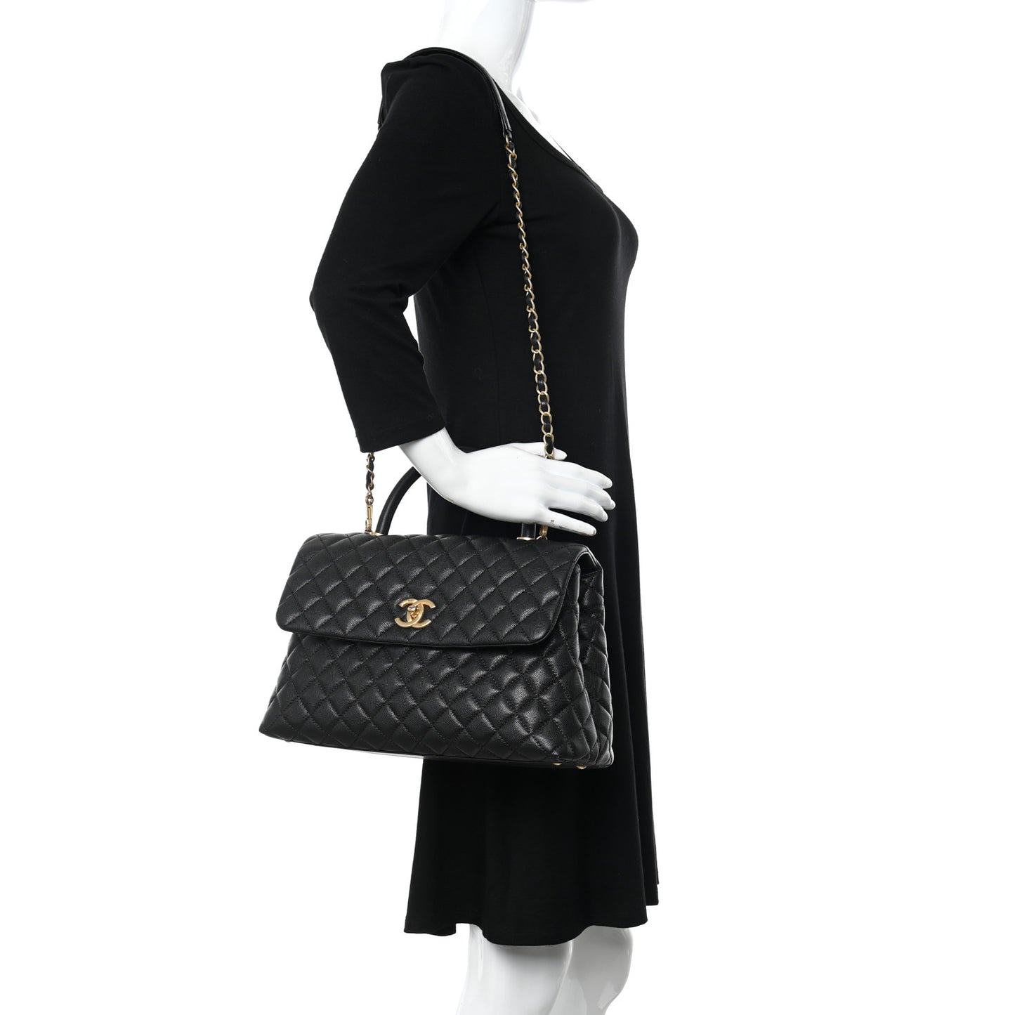 Caviar Quilted Medium Coco Handle Flap Black