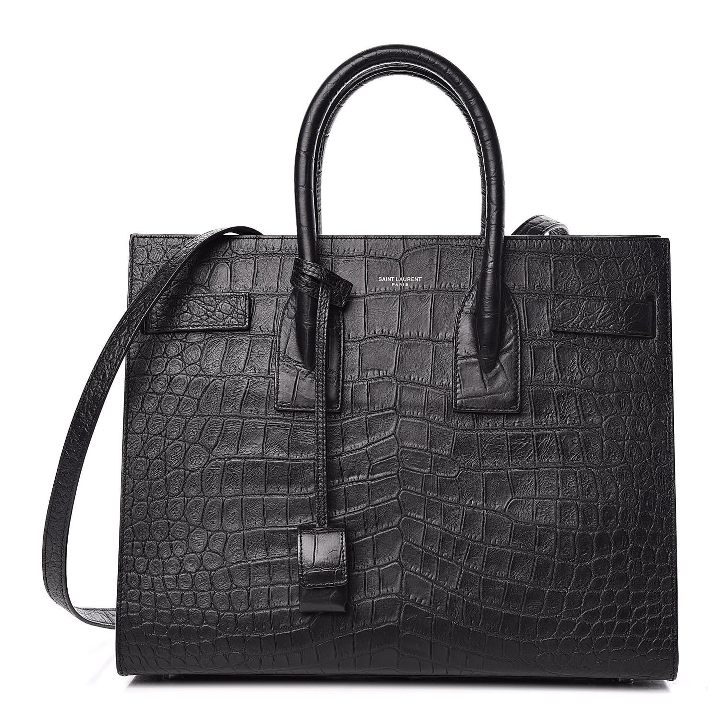 Calfskin Crocodile Embossed Small Sac de Jour Black