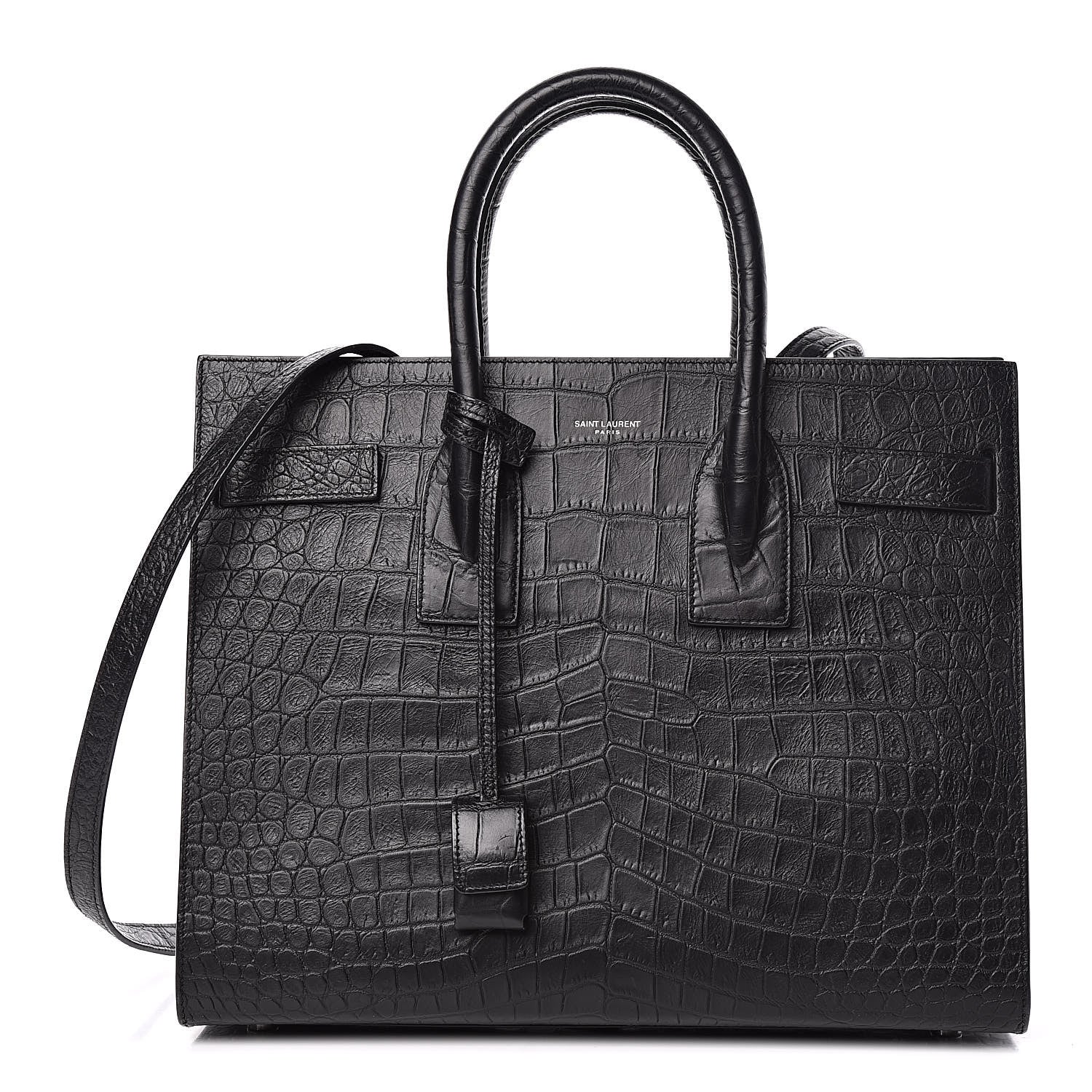 Saint Laurent Calfskin Crocodile Embossed Small Sac de Jour Black 1 of 12