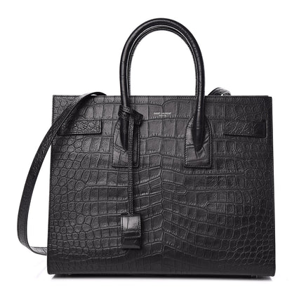 Saint Laurent Calfskin Crocodile Embossed Small Sac de Jour Black 1 of 12