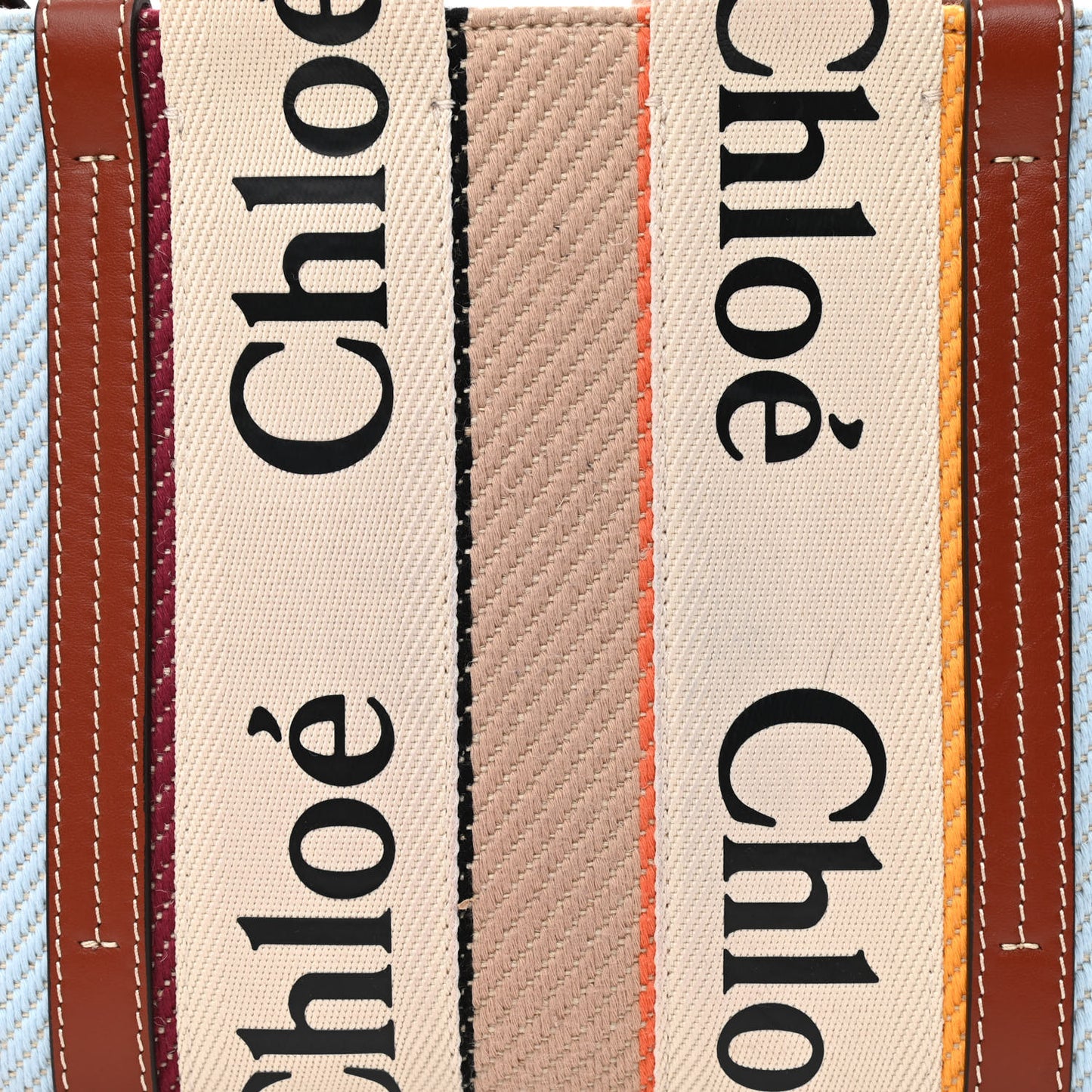 Cotton Calfskin Small Woody Striped Ribbon Tote Multicolor