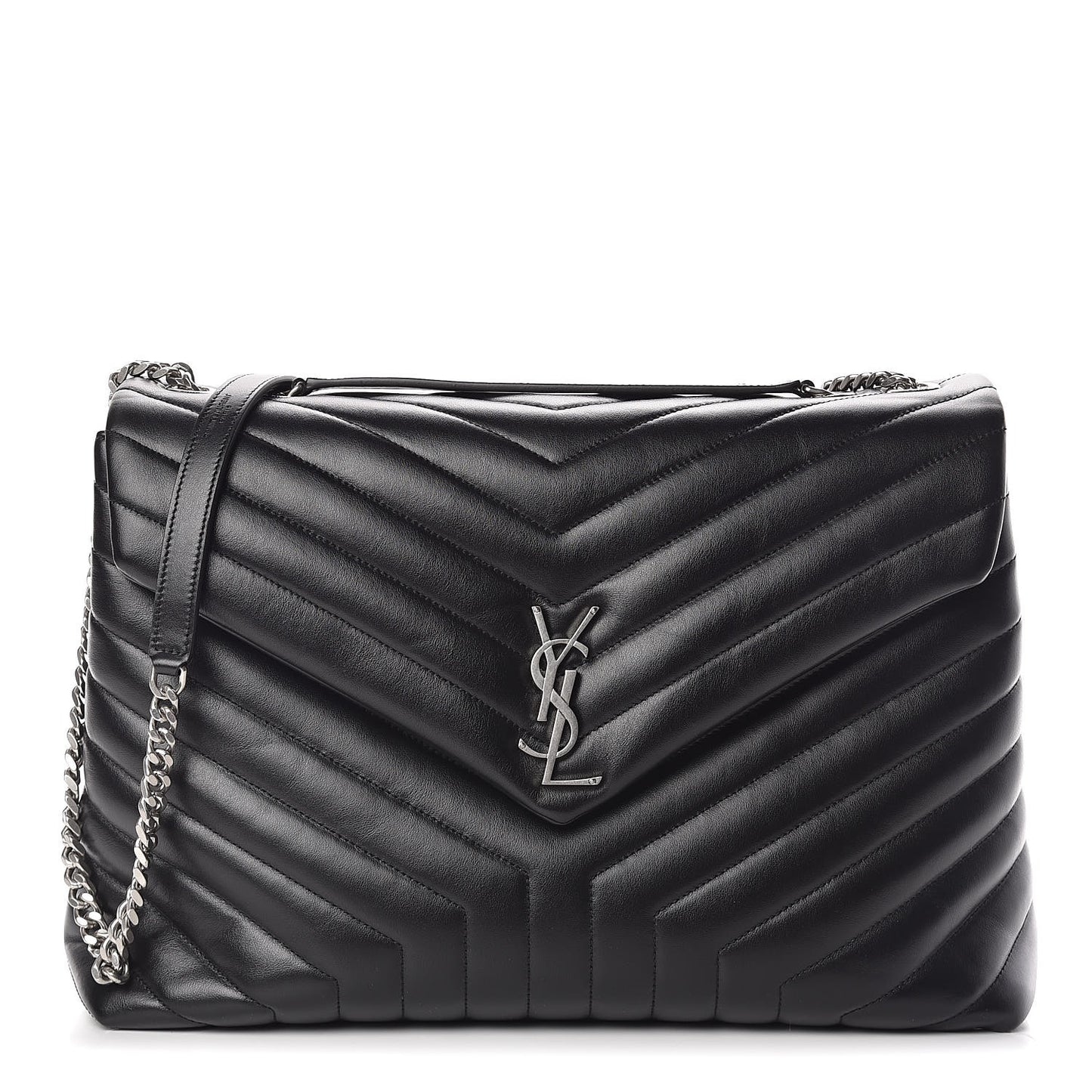 Calfskin Y Quilted Monogram Large Loulou Chain Satchel Black