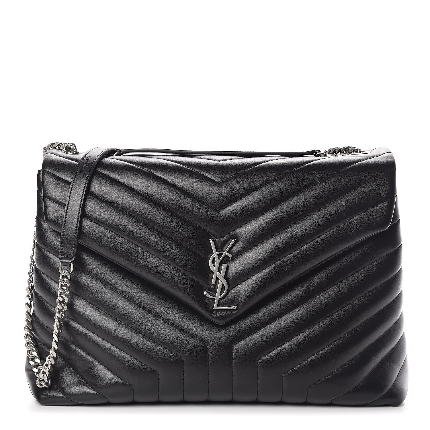 Saint Laurent Calfskin Y Quilted Monogram Large Loulou Chain Satchel Black 1 of 11