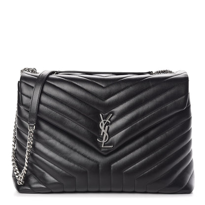 Saint Laurent Calfskin Y Quilted Monogram Large Loulou Chain Satchel Black 1 of 11
