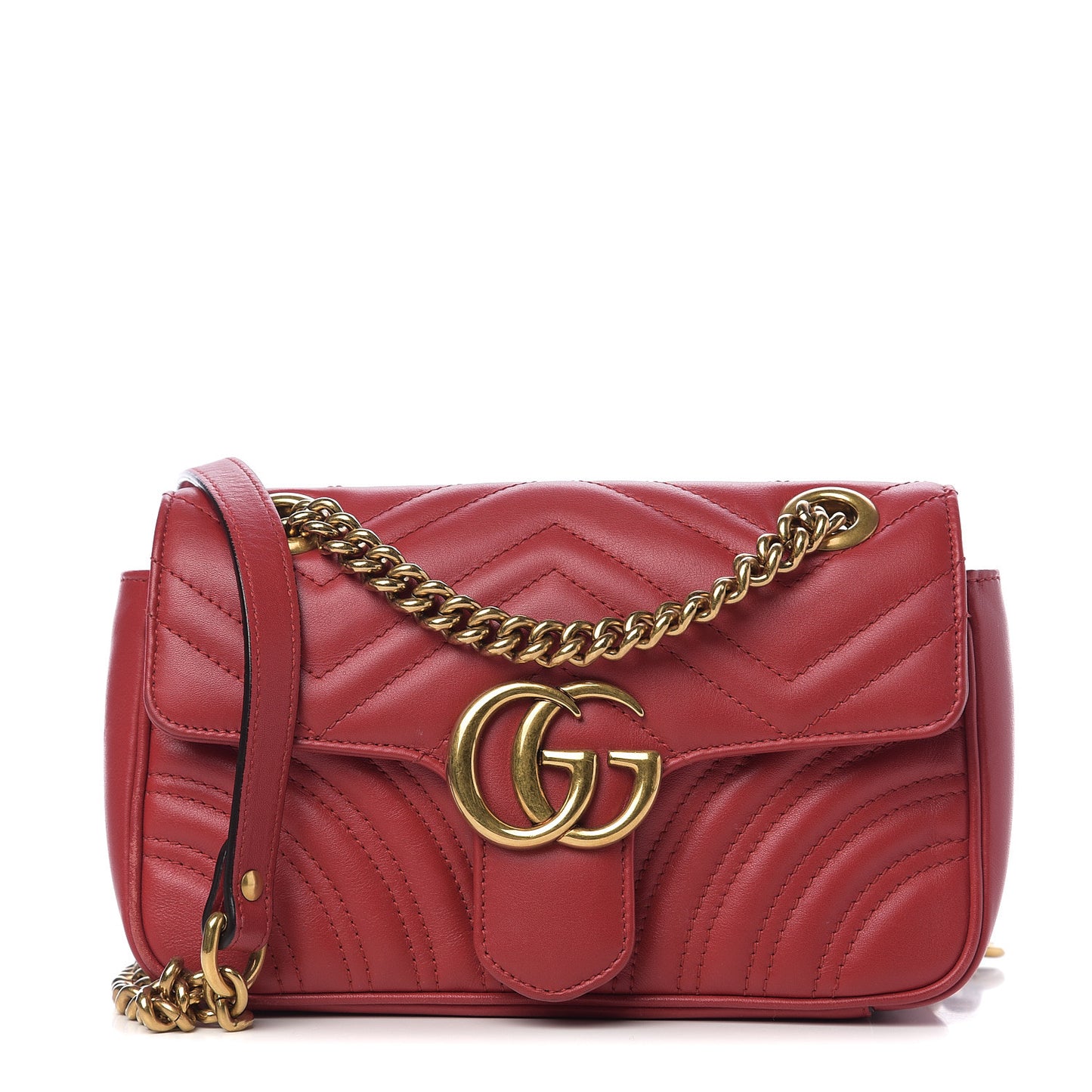 Calfskin Matelasse Mini GG Marmont Shoulder Bag Hibiscus Red