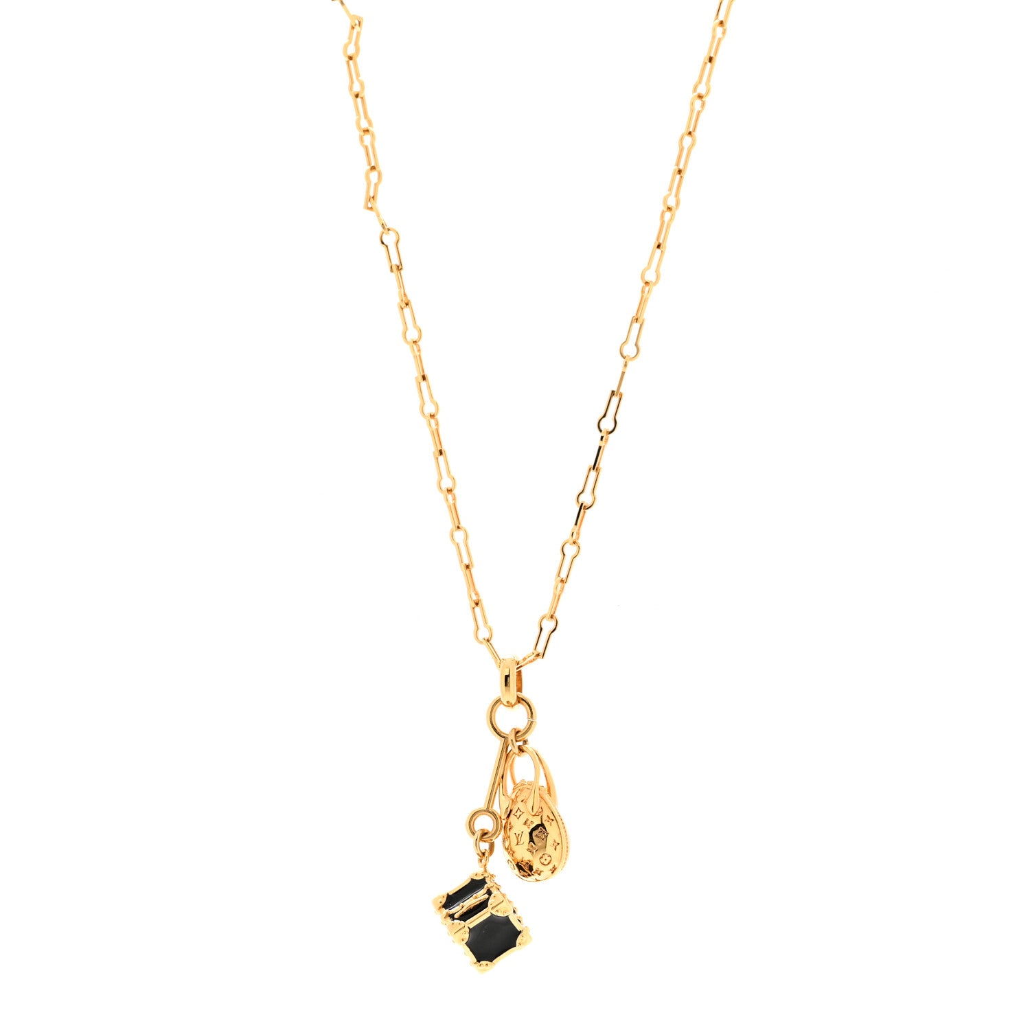 Louis Vuitton Monogram LV Luggage Charms Necklace Gold 1 of 6