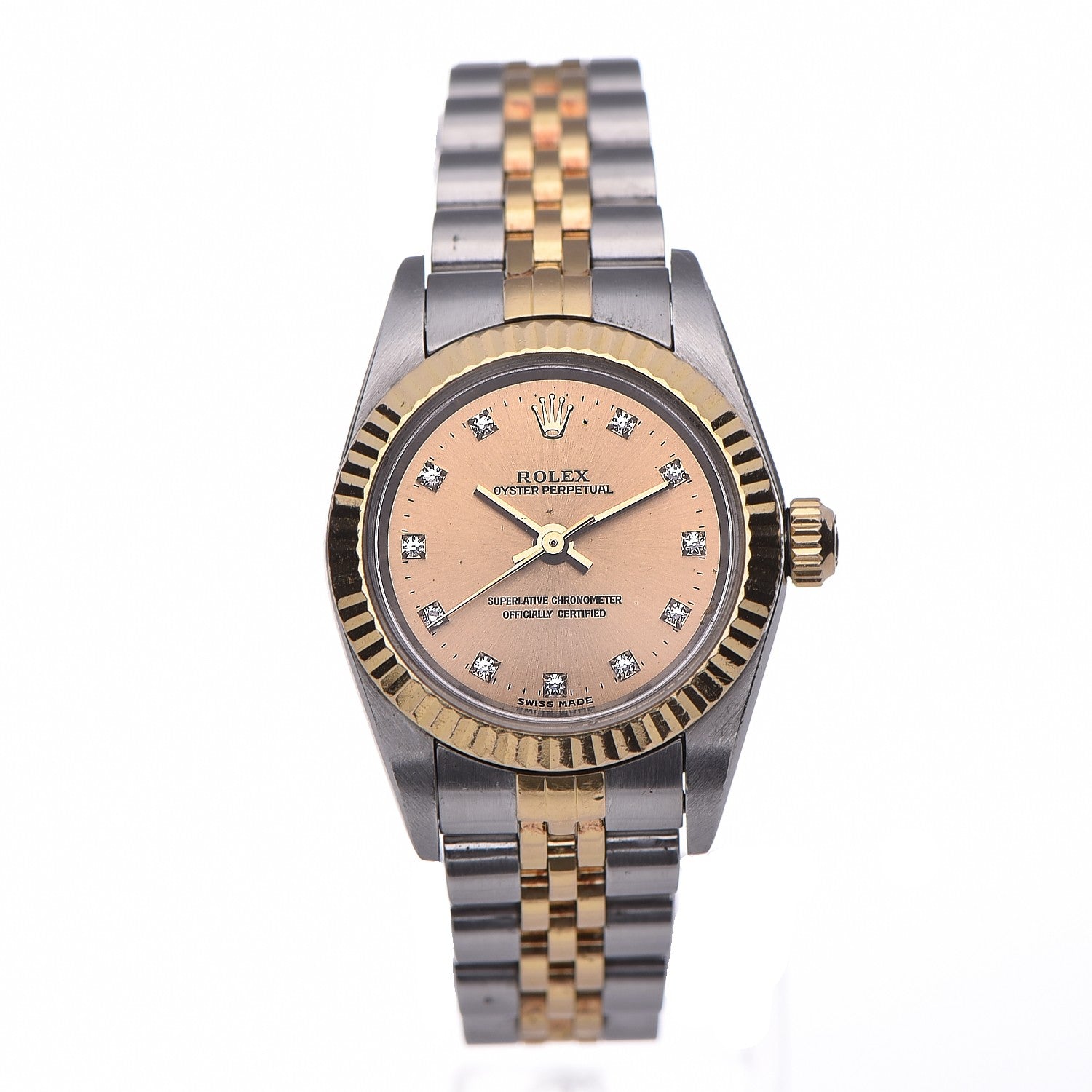 Rolex Stainless Steel 18K Yellow Gold Diamond 26mm Oyster Perpetual Watch Champagne 76193 1 of 9