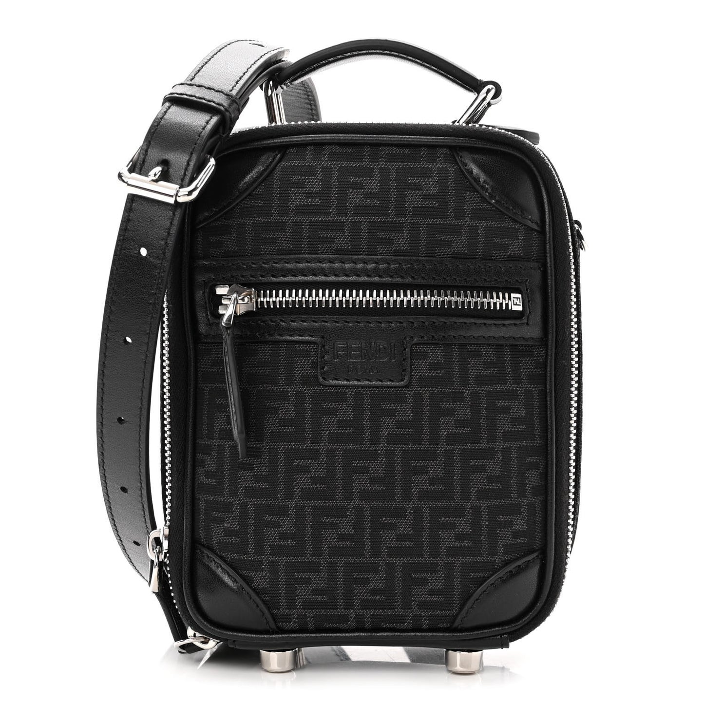 Recycled Fabric Jacquard Vitello Astro Micro FF Mini Trolley Bag Asfalto Black