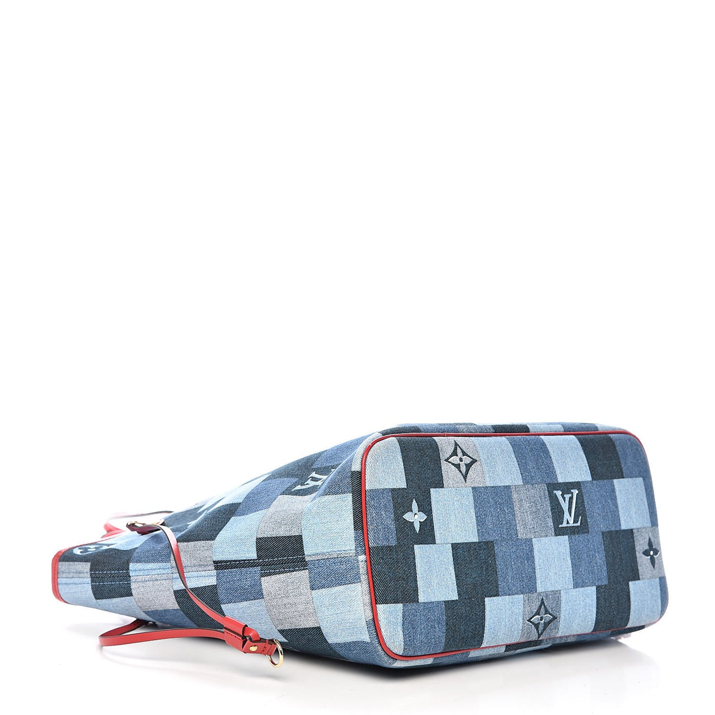 Denim Damier Monogram Patchwork Neverfull Blue Rouge