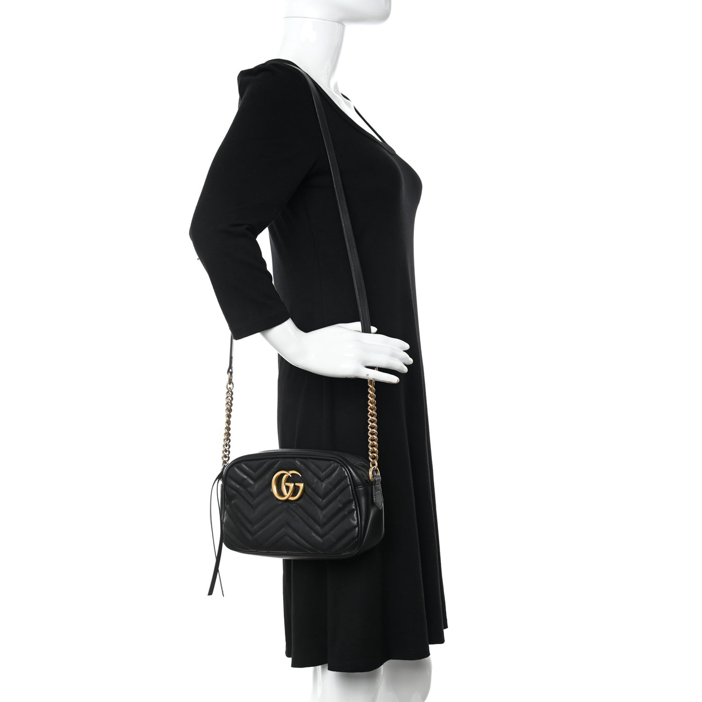 Calfskin Matelasse Small GG Marmont Chain Shoulder Bag Black
