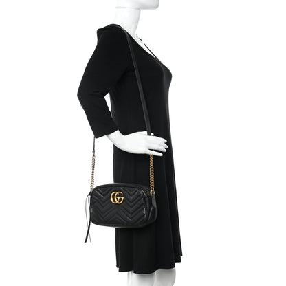Gucci Calfskin Matelasse Small GG Marmont Chain Shoulder Bag Black 2 of 11