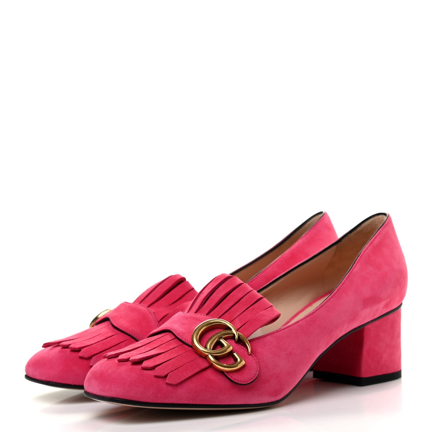 Kid Scamosciato GG Marmont Fringe 50mm Loafer Pumps 39.5 Hot Pink