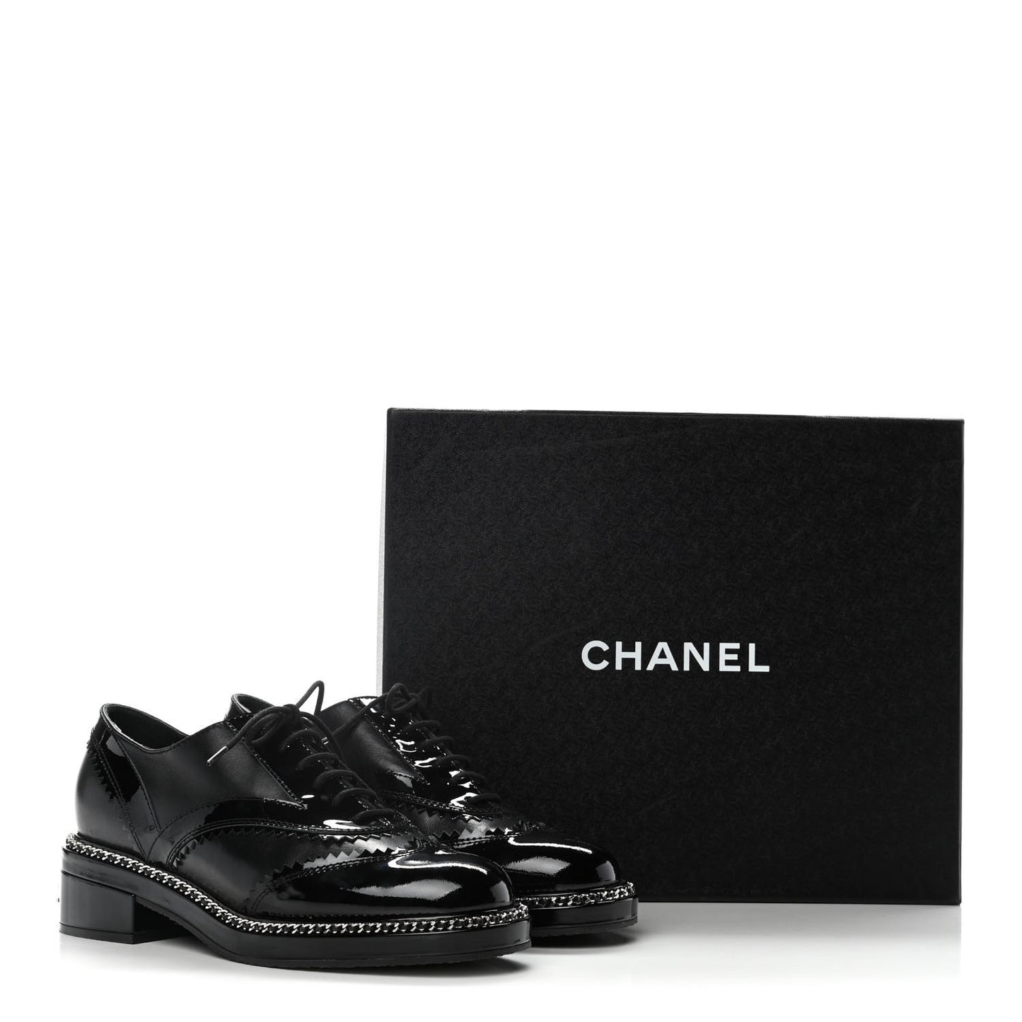 Lambskin Patent Calfskin CC Brogue Lace Up Oxfords 38 Black