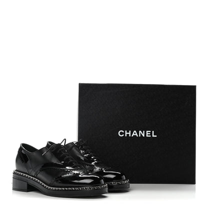 Chanel Lambskin Patent Calfskin CC Brogue Lace Up Oxfords 38 Black 12 of 12