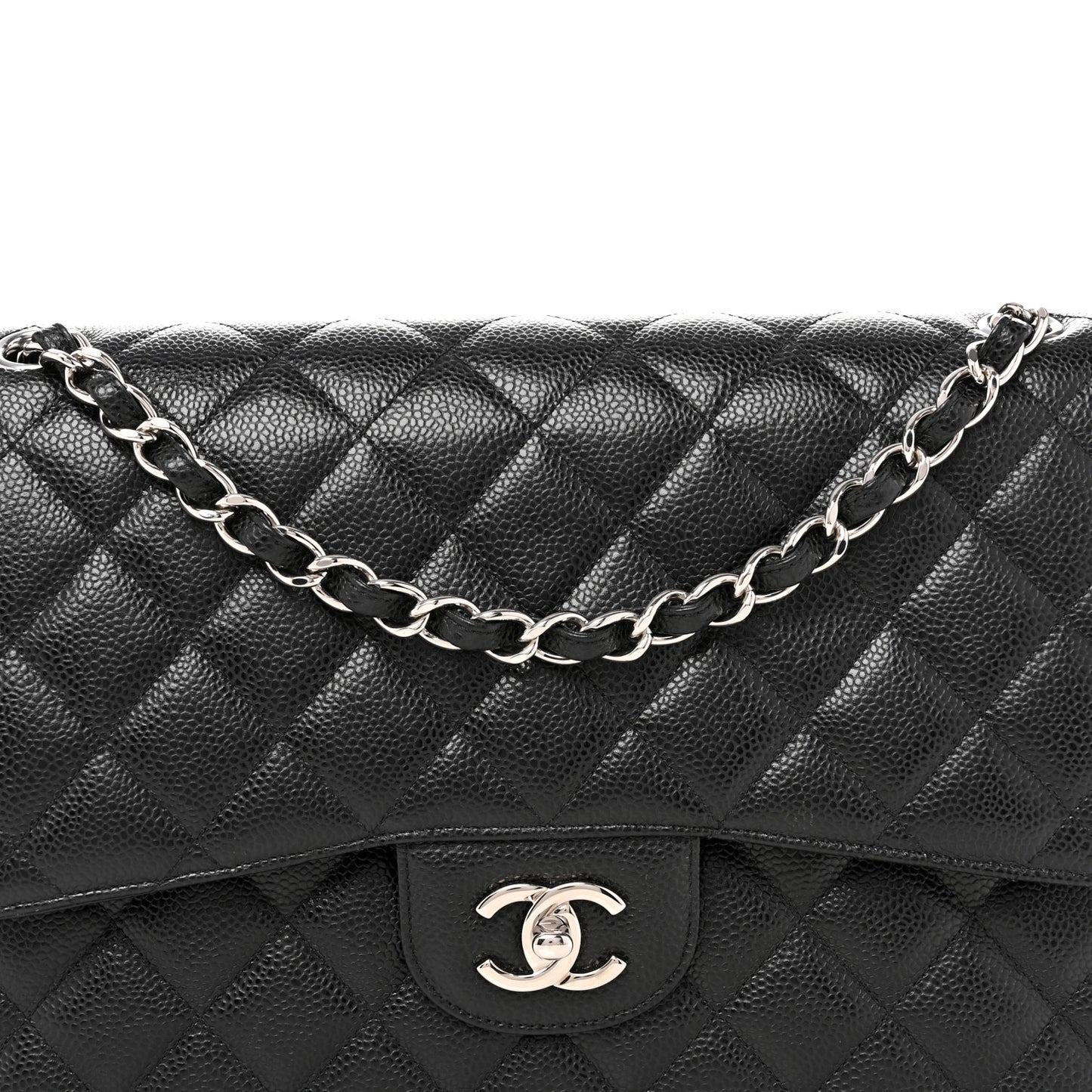 Caviar Quilted Jumbo Double Flap Black