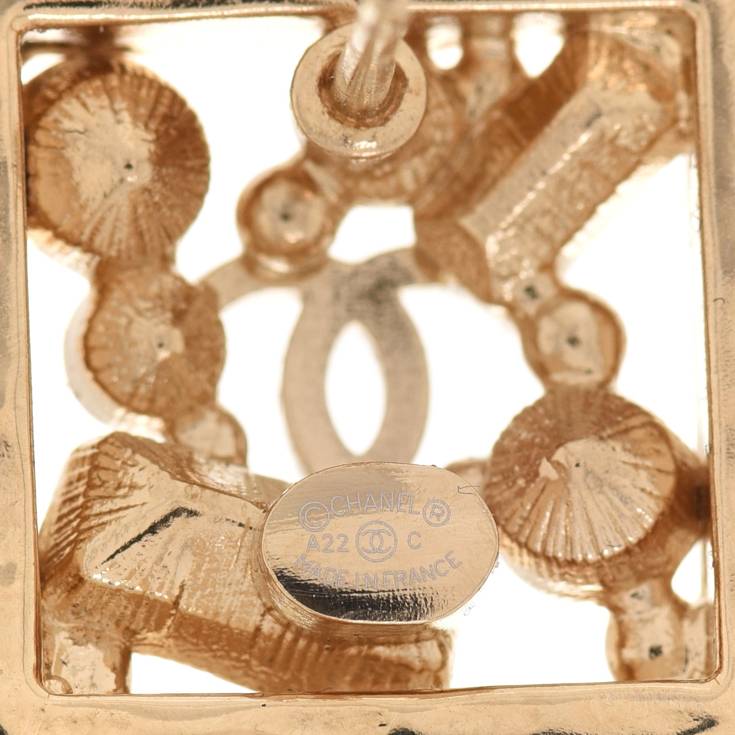 Chanel Crystal Pearl CC Square Drop Earrings Gold 4 of 5