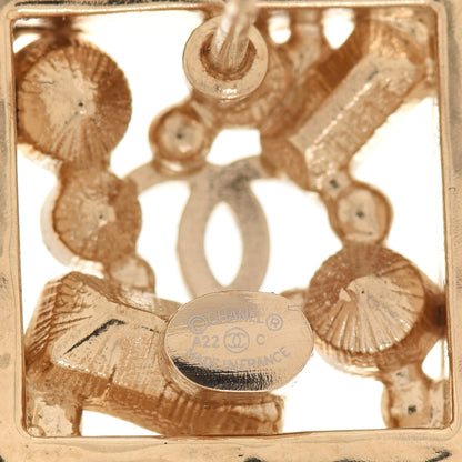 Chanel Crystal Pearl CC Square Drop Earrings Gold 4 of 5