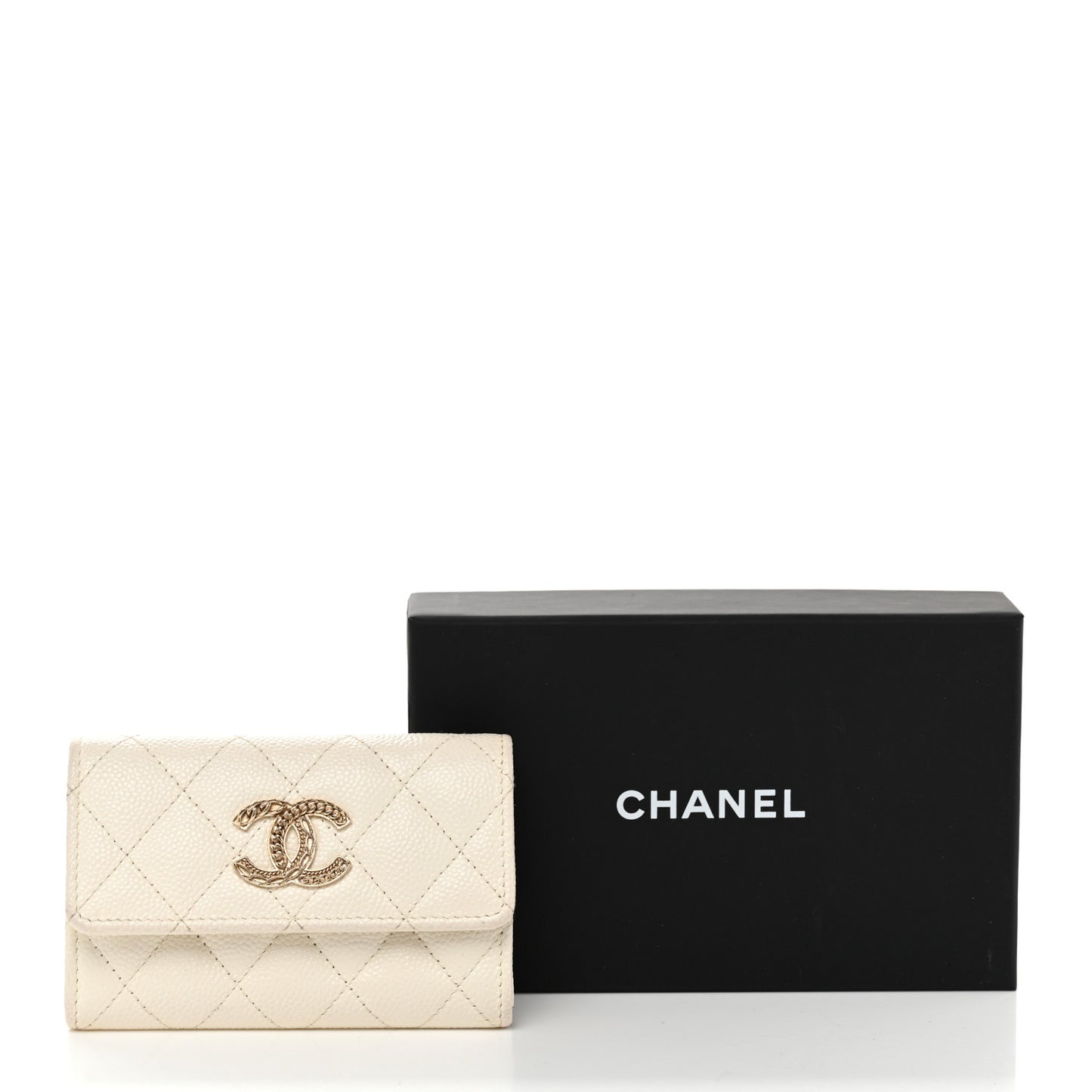 Caviar Quilted Chain CC Flap Card Holder White