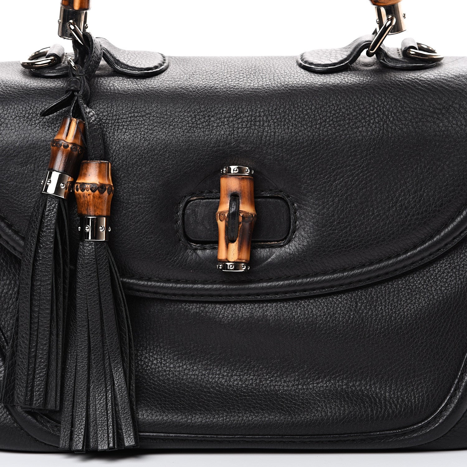 Gucci Calfskin Large New Bamboo Top Handle Bag Black 11 of 16