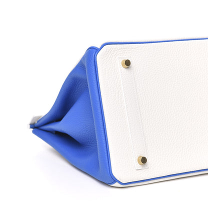 Hermes Bi-Color Horseshoe Birkin 35 Perle Bleu Electrique 8 of 9